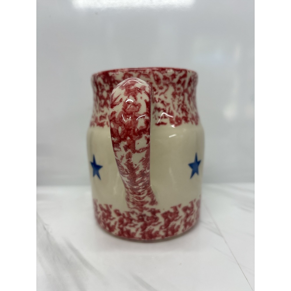 VTG Gerald Henn Roseville Spongeware Pitcher Old Glory Americana Flag Stoneware - Picture 3 of 8